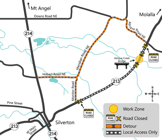 OR 213 construction and detour map