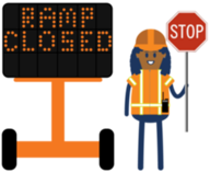 ramp closed message board with flagger icon