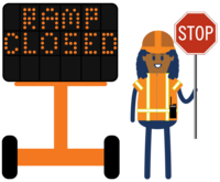 ramp closed message board with flagger icon