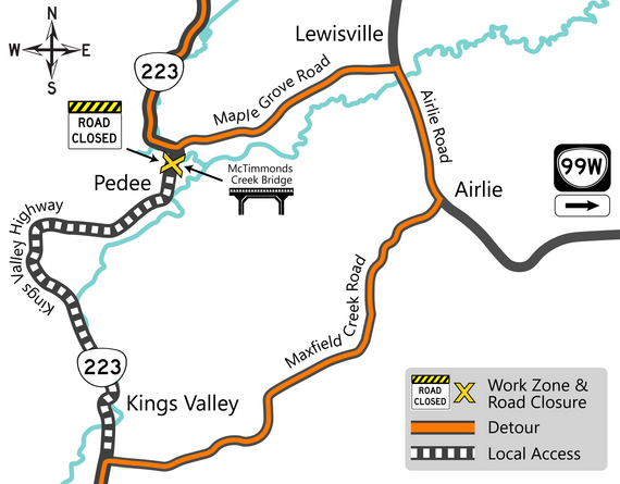 Work zone, road closure and detour map