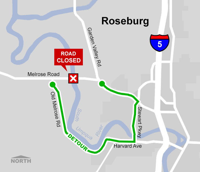 Melrose Road detour map