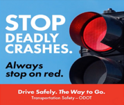 STOP deadly crashes. Always stop on red. Red traffic light.