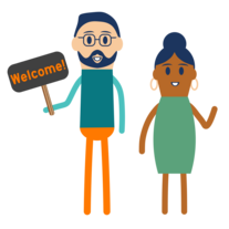 people holding welcome sign icon