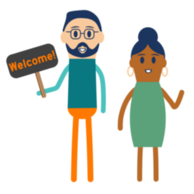 people holding welcome sign icon