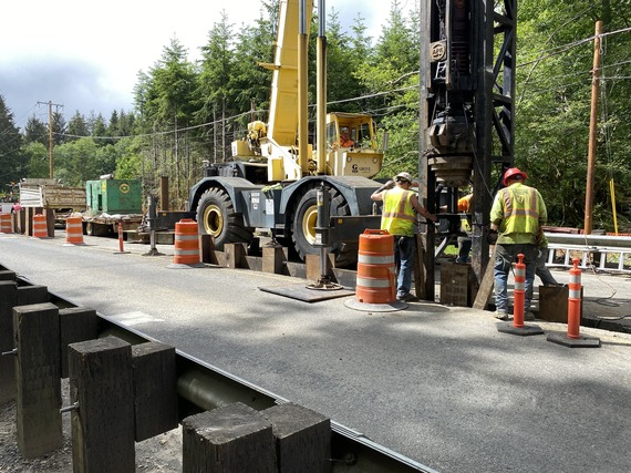 Photo showing construction on the U.S. 26 Little Humbug Creek Bridge