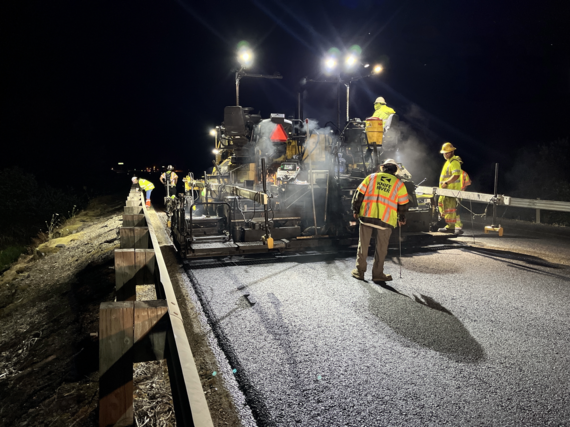 Image of nighttime paving on U.S. 30