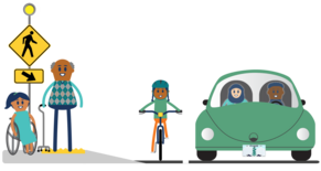 icon of community people standing on curb ramp