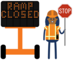 ramp closed message board with flagger icon