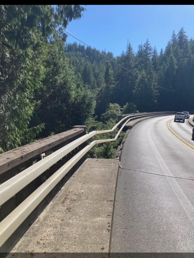 Damage to Necarney Creek Bridge on U.S. 101 at Oswald West State Park on Thursday, Aug. 29, 2024.