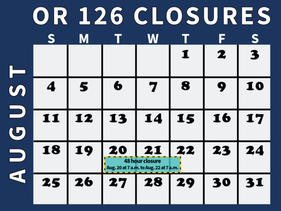 Calendar of August highlighting closure dates