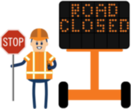 Road closed sign with worker icon