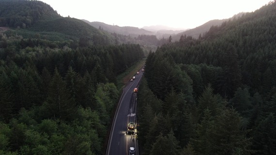 Aerial photo of paving on U.S. 20 near Eddyville
