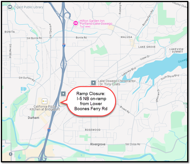 I-5 NB on-ramp from Lower Boones Ferry Rd