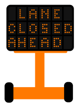 Lane closed ahead message board icon