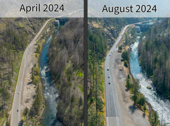 before and after photo of OR 22 roadwork
