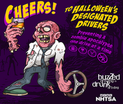 Cheers to Halloween's designated drivers! Zombie graphic