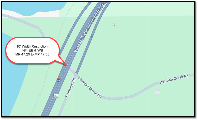 Emergency restriction_I-84 EB & WB MP 47.29 to MP 47.35_10' width