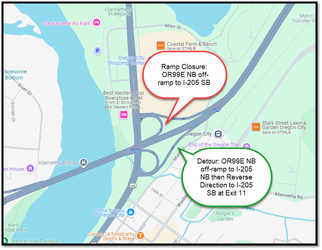 OR99E NB off-ramp to I-205 SB   