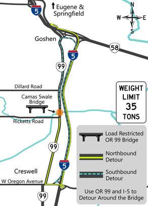 OR 99 Camas Swale Bridge load rating detour
