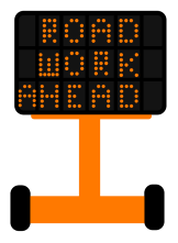 VMS icon with ROAD WORK AHEAD written on it