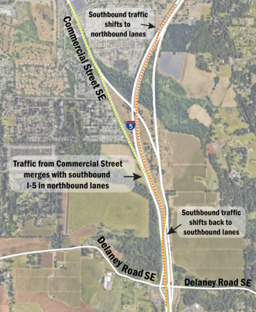 Graphic of southbound I-5 traffic shift