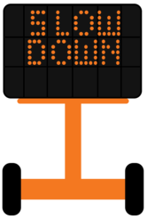 VMS icon that reads "SLOW DOWN"