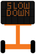 VMS icon that reads "SLOW DOWN"