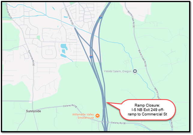 I-5 NB Exit 249 off-ramp to Commercial St
