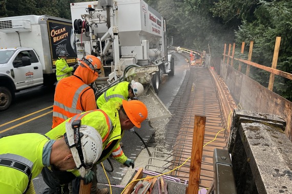 Photo of concrete getting poured on Necarney Creek Bridge