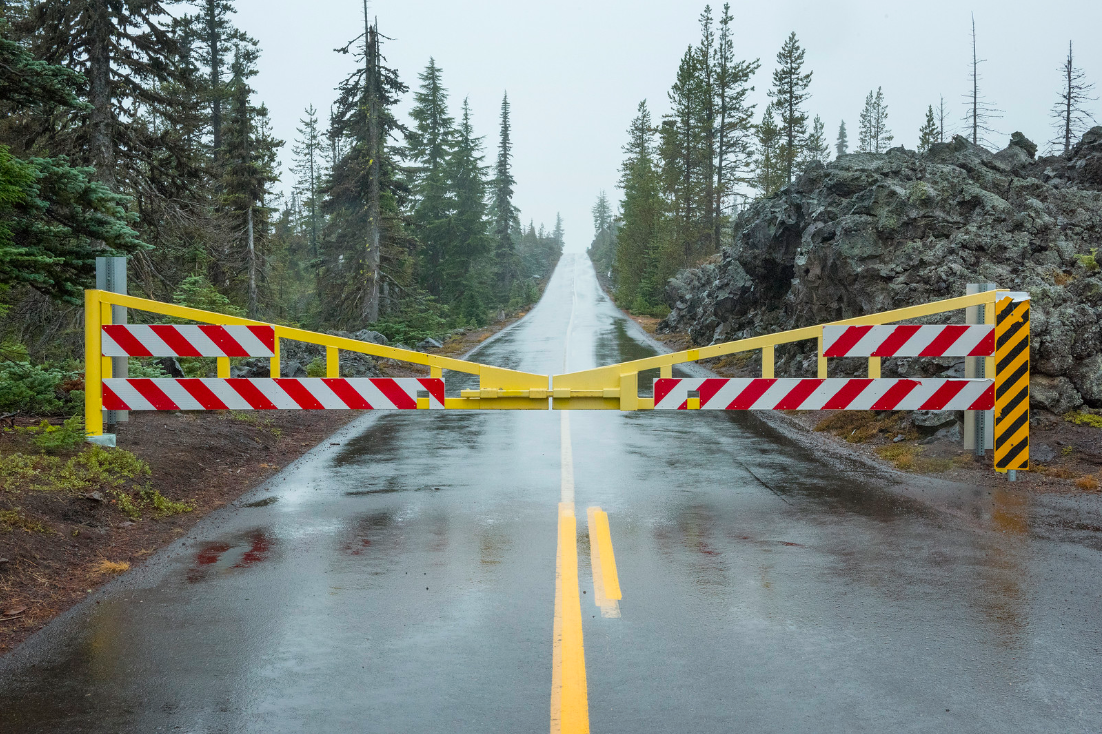Closed gates on McKenzie Pass.