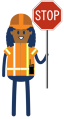 Construction worker icon holding stop sign