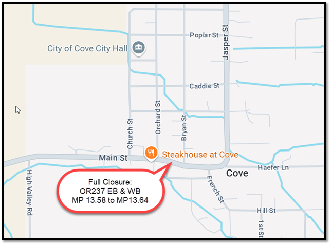 Cove_Christmas Parade Closure_OR237 EB & WB MP 13.58 to MP 13.64