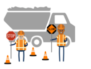 Icon of construction worker with jackhammer