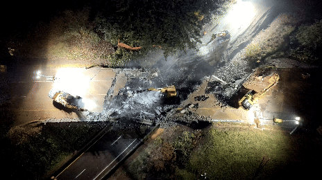 GIF of South Commercial Street Bridge demolition with an overhead view looking down