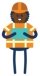 Icon of construction worker with tablet in hands