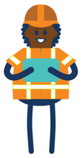 Icon of construction worker with tablet in hands