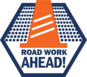 Icon that says ROAD WORK AHEAD over a construction barrel