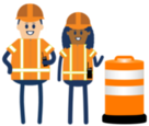 Icon of two construction workers next to two construction barrels