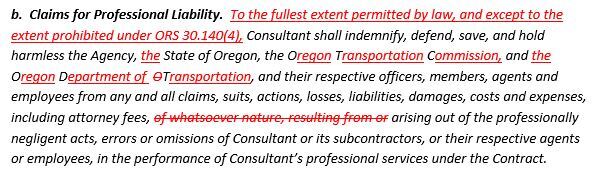 Claims for Professional Liability language