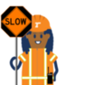 Icon of worker holding sign that reads SLOW