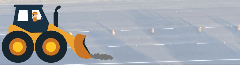 GIF of worker in bulldozer moving from left to right scooping up dirt