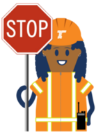construction worker holding stop sign icon
