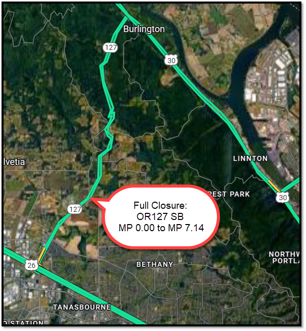 Full Closure Of OR127 SB 