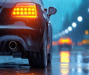 Rear view of vehicle in right with right blinker on