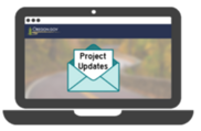 Icon of laptop with screen showing an envelope with words that read PROJECT UPDATES