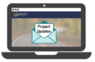 Icon of laptop with screen showing an envelope with words that read PROJECT UPDATES