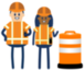 Icon of workers standing next to two large construction barrels