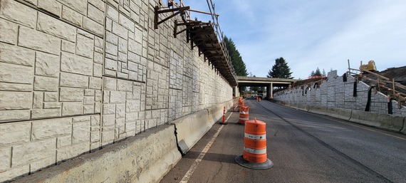 Photo showing construction on the retaining wall
