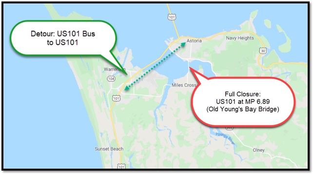 Full Closure of US101's Old Young's Bay Bridge