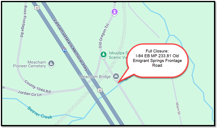 I-84 EB MP 233.81 Old Emigrant Springs Frontage Road